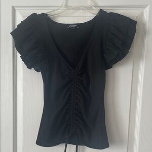 Express Elegant Black Ruched Blouse